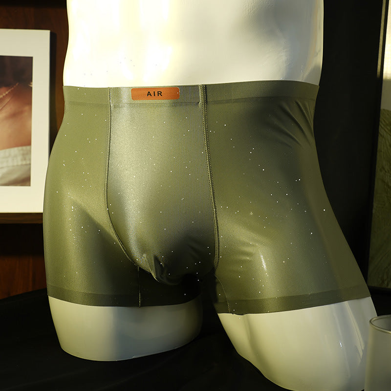2-pcs Ice Silk Antibacterial Glossy Seamless Men's Boxer Shorts