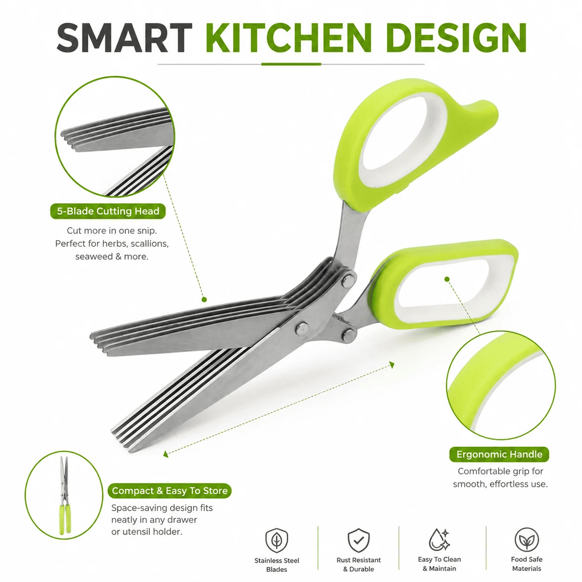Multi-functional stainless steel kitchen scissors