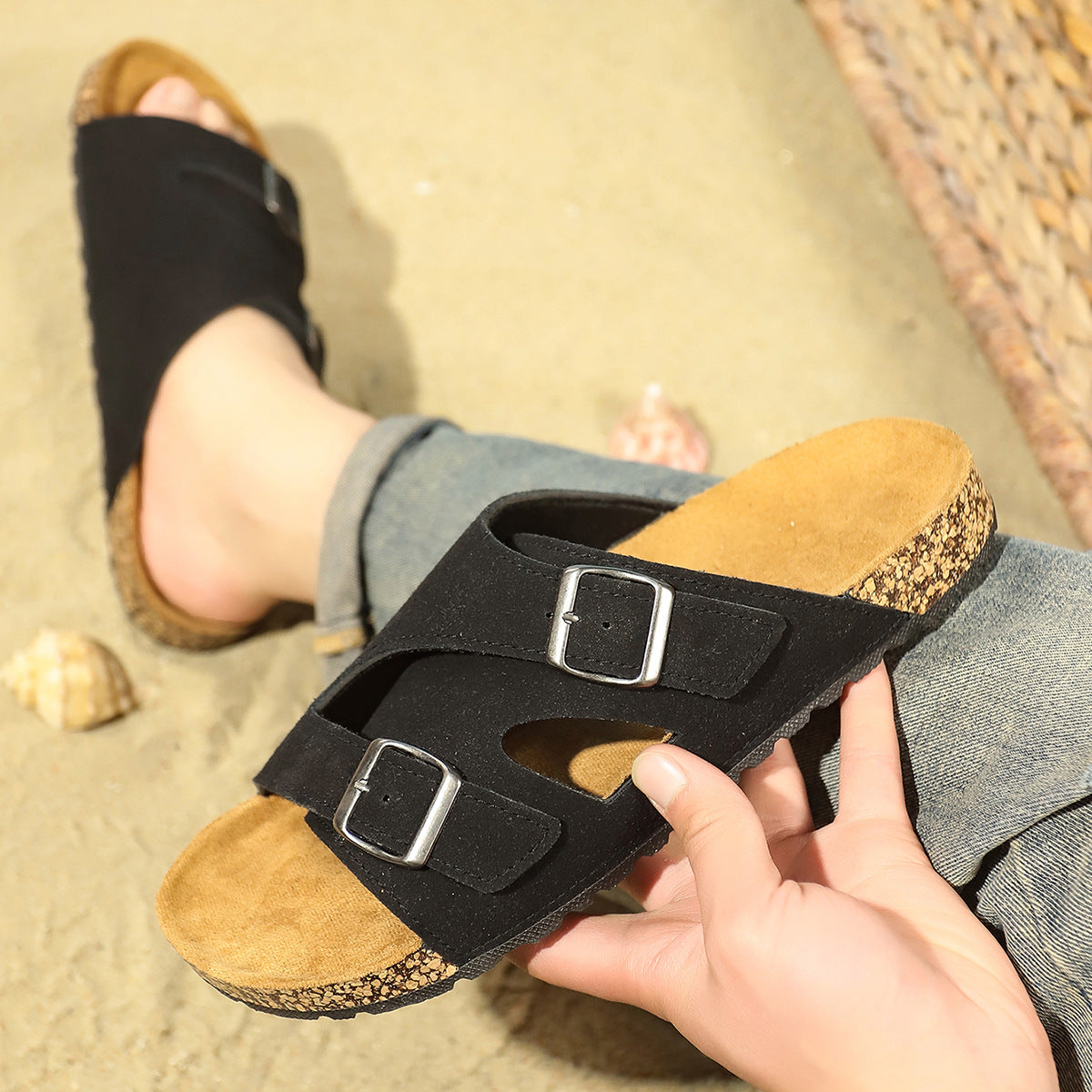 Men's double diagonal buckle sandals