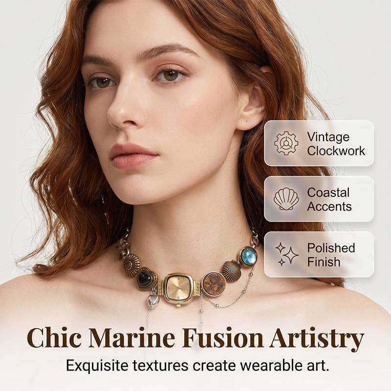 Statement Watch Button Necklace