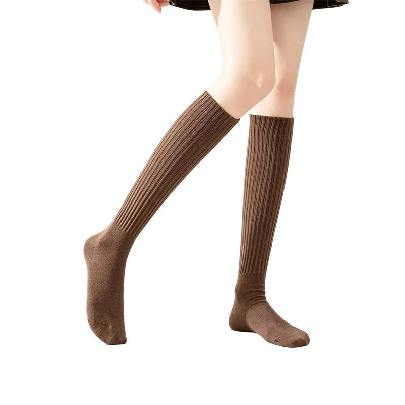Women’s Cotton Mid-Calf Socks – Brown-Tone Casual Crew Socks