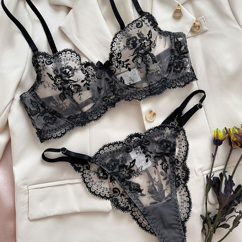French-style lace ultra-thin sexy see-through push-up lingerie set
