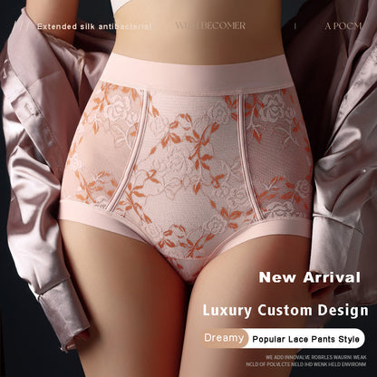 Women's 10A Antibacterial Mulberry Silk Lace High Waist Slimming Panties