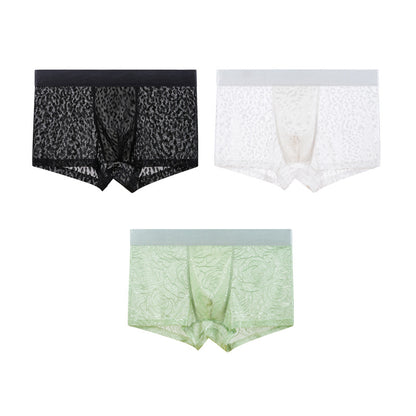 Men’s Luxury Floral & Leaf Mesh Boxer Briefs – Premium Solid-Color Breathable Underwear