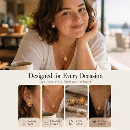 Colorful 18k Firework Stud Earrings & Necklace Set for Women