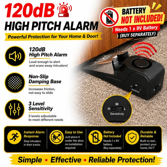 Door Resistance Anti-theft Alarm – Wedge Security Alarm, 120dB Siren, Portable & Adjustable