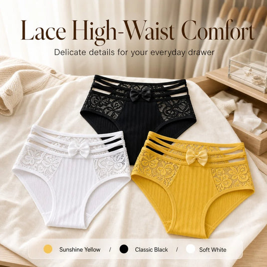 Women's High-Waist Lace Cutout Briefs with Cute Bowknot