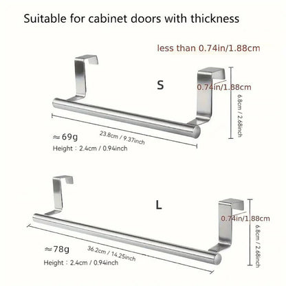No-Drill Stainless Steel Towel Bar – Over Cabinet Door Towel Holder for Kitchen & Bathroom