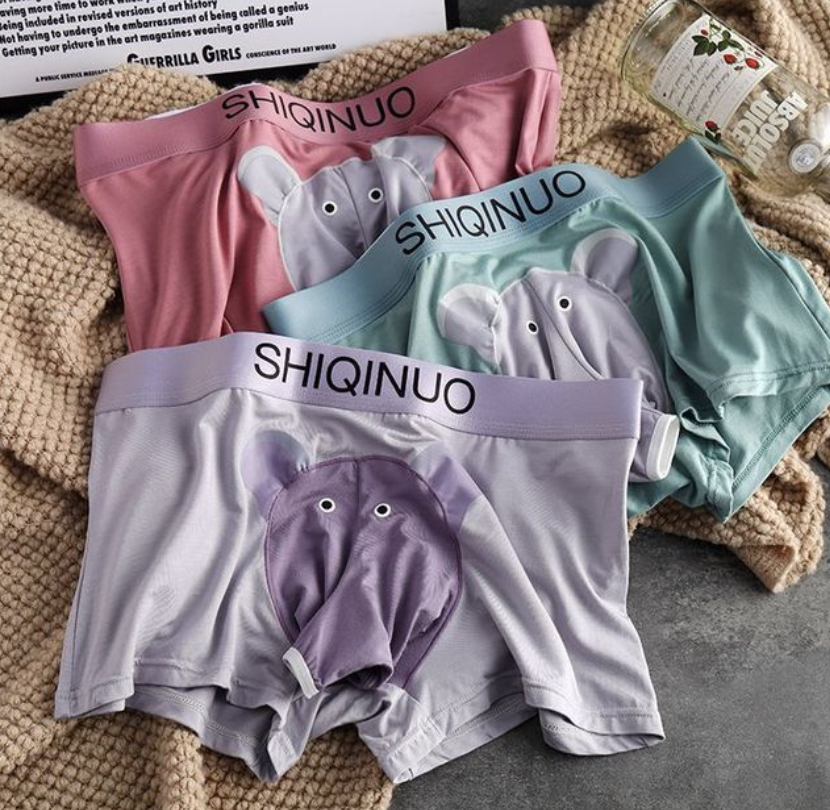 Men's Cartoon Elephant Modal Boxer Briefs with Separate Pouch Design