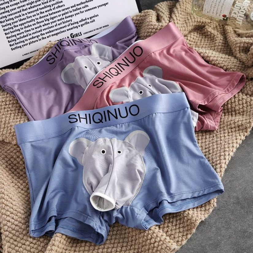 Men's Cartoon Elephant Modal Boxer Briefs with Separate Pouch Design