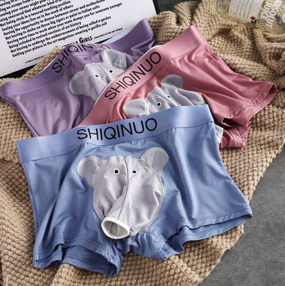 Men's Cartoon Elephant Modal Boxer Briefs with Separate Pouch Design
