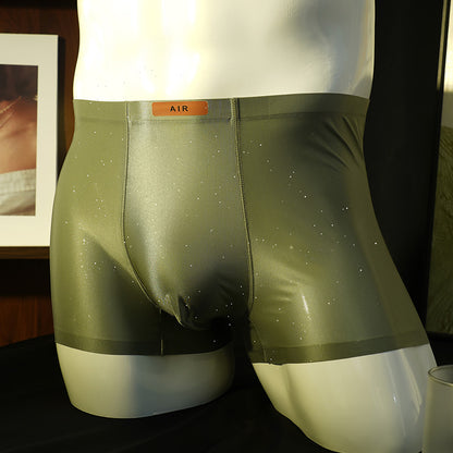 2-pcs Ice Silk Antibacterial Glossy Seamless Men's Boxer Shorts
