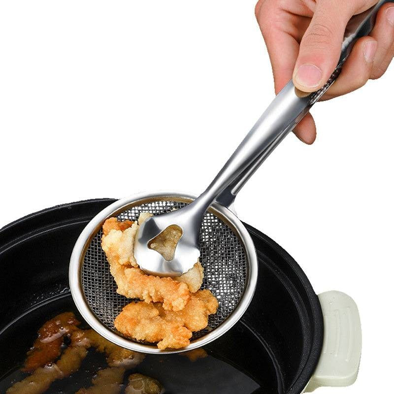 2-in-1 Stainless Steel Food Tongs and Oil Strainer