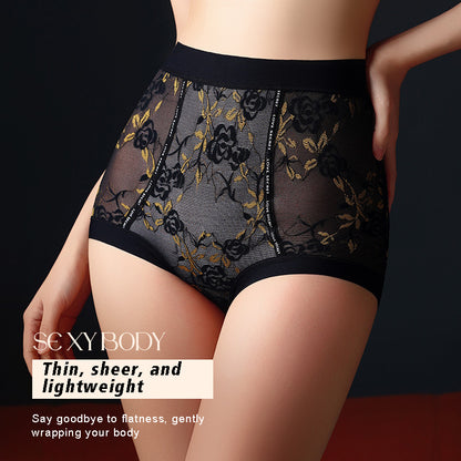 Women's 10A Antibacterial Mulberry Silk Lace High Waist Slimming Panties