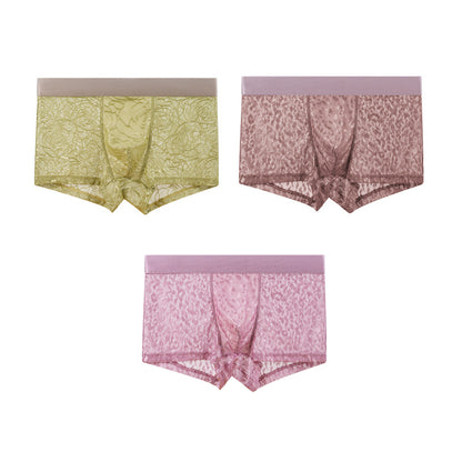 Men’s Luxury Floral & Leaf Mesh Boxer Briefs – Premium Solid-Color Breathable Underwear