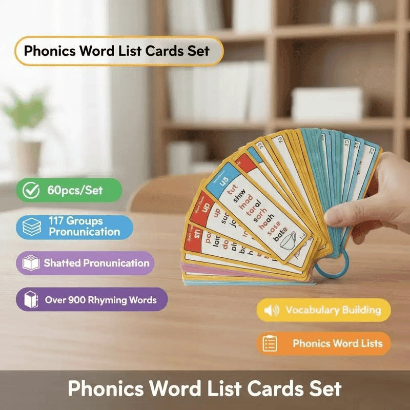 Phonics Flashcards, 117 Phoneme Combinations, 900+ Rhyming Words, Explore English Happily Before School!