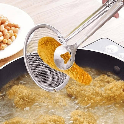 2-in-1 Stainless Steel Food Tongs and Oil Strainer