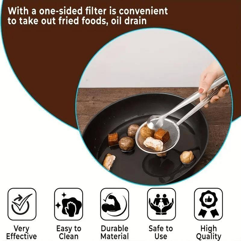 2-in-1 Stainless Steel Food Tongs and Oil Strainer
