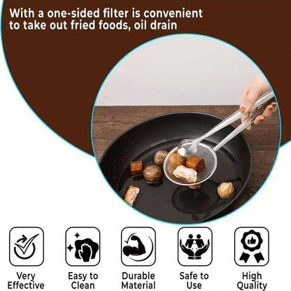 2-in-1 Stainless Steel Food Tongs and Oil Strainer