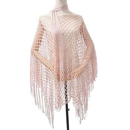 Women’s Hollow-Out Fishnet Tassel Poncho + Scarf，Metallic Crochet Cover-Up