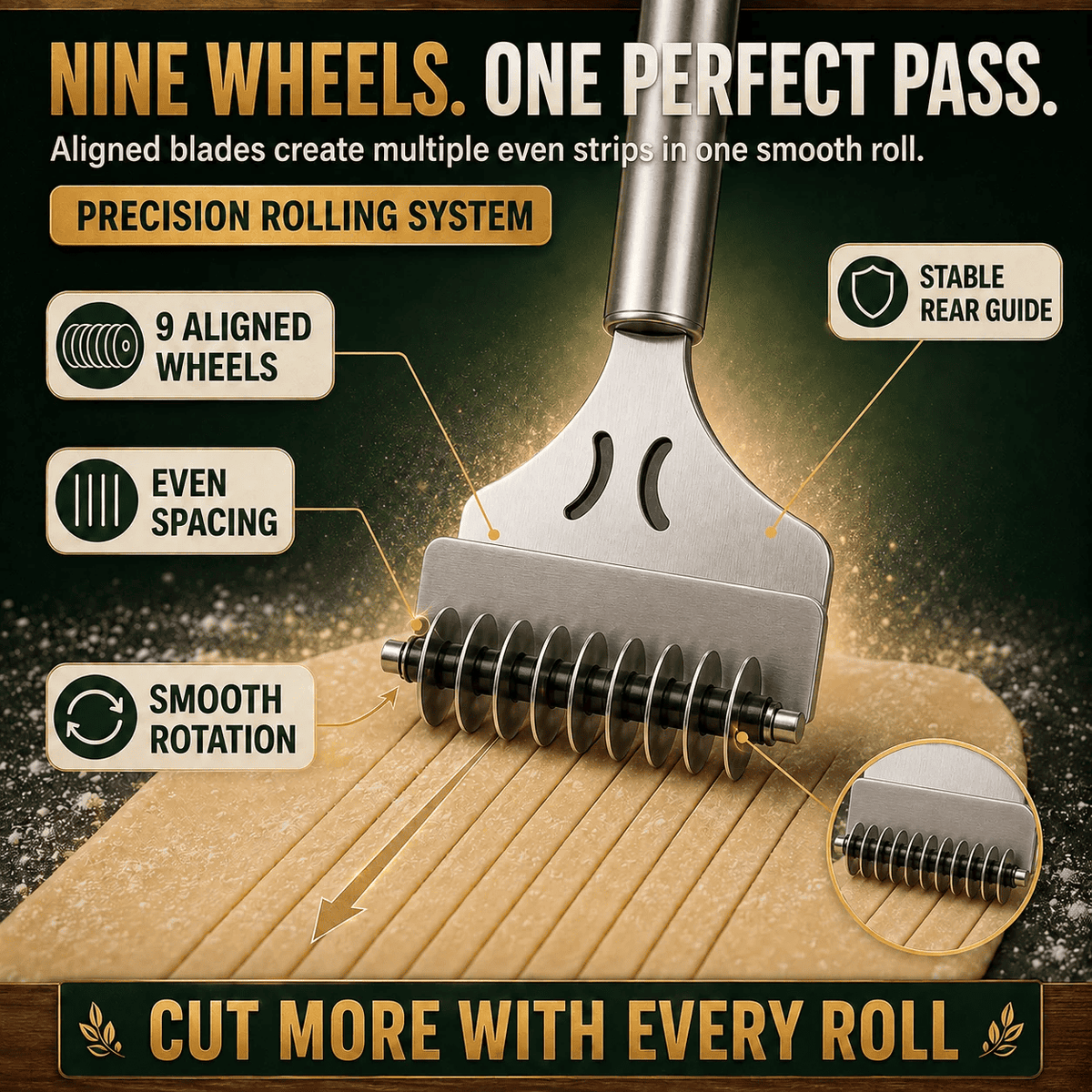 Stainless steel nine-wheel roller noodle cutter
