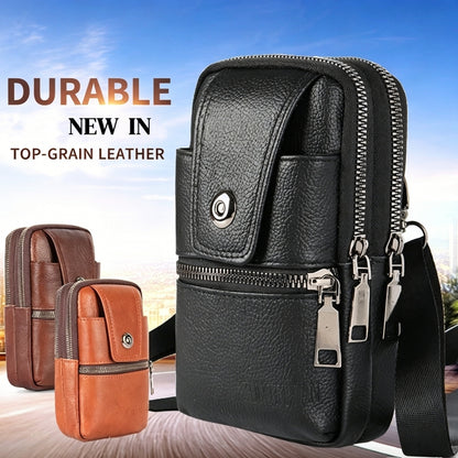 Multifunctional Genuine Leather Multi-layer Crossbody Bag/ Waist Bag