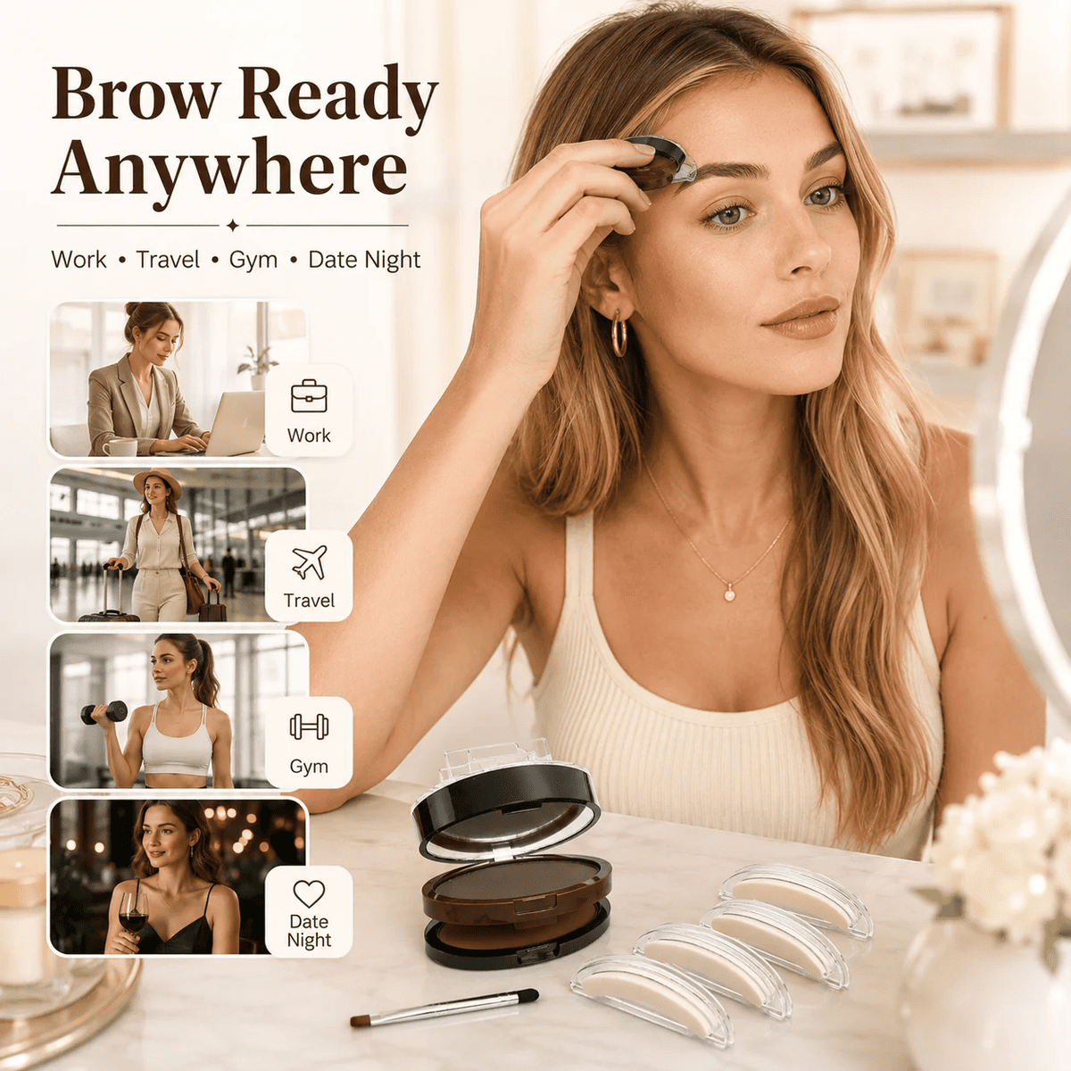 Waterproof sweatproof double-layer dual-color stamp eyebrow powder