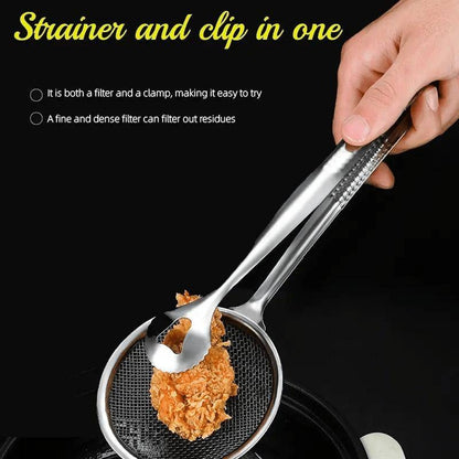 2-in-1 Stainless Steel Food Tongs and Oil Strainer