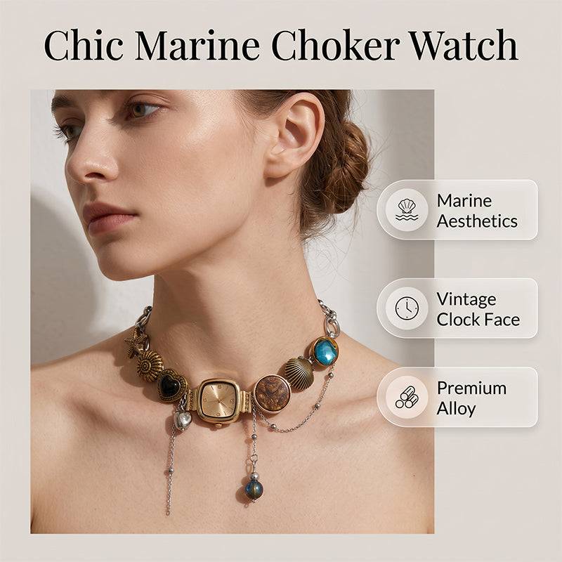 Statement Watch Button Necklace
