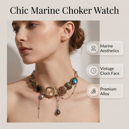 Statement Watch Button Necklace