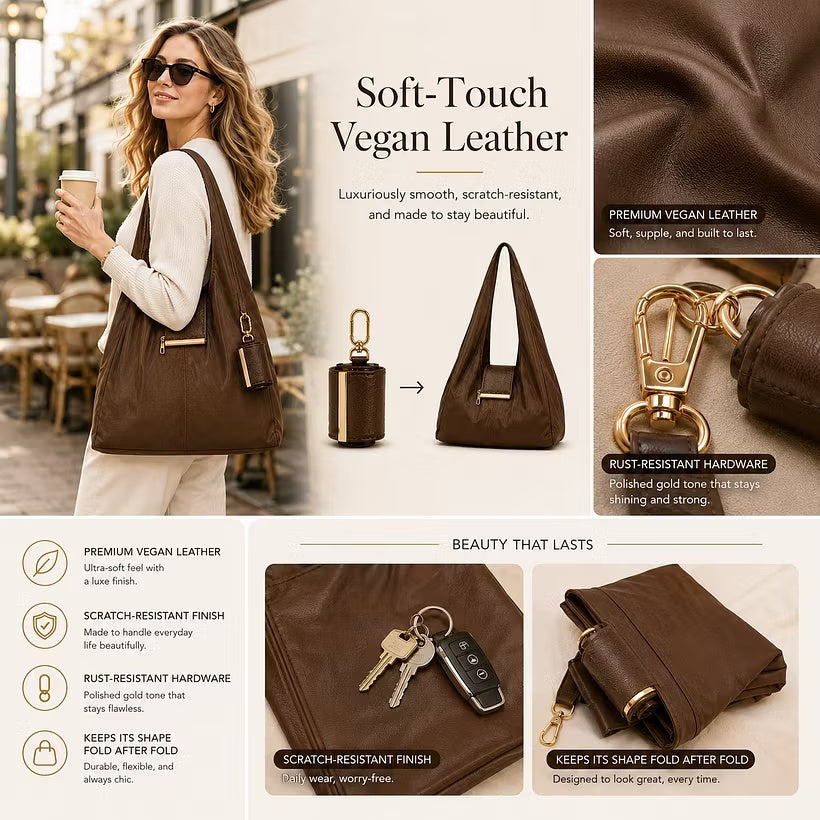 Transformable Bag – Stylish PU with nylon fabric Tote and Keychain Charm