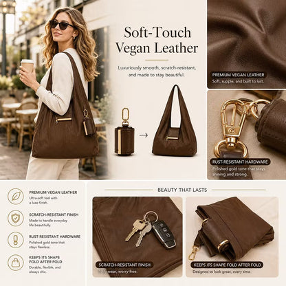 Transformable Bag – Stylish PU with nylon fabric Tote and Keychain Charm