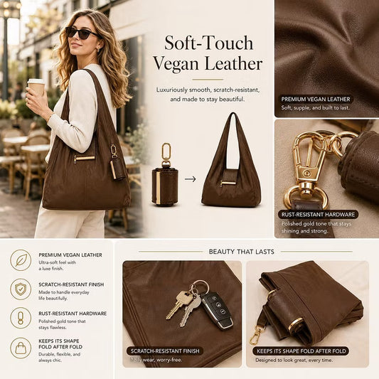 Transformable Bag – Stylish PU with nylon fabric Tote and Keychain Charm