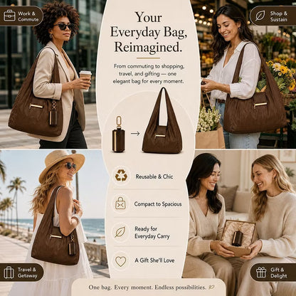 Transformable Bag – Stylish PU with nylon fabric Tote and Keychain Charm