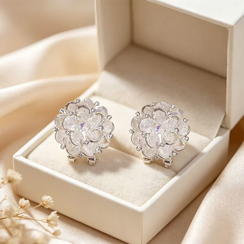 Elegant Sparkling Flower Crystal Electroplated Stud Earrings