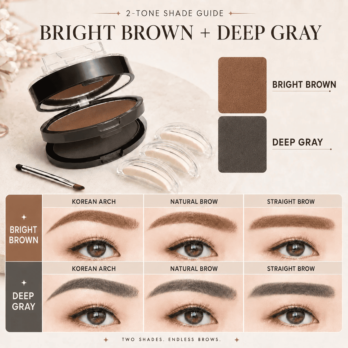 Waterproof sweatproof double-layer dual-color stamp eyebrow powder