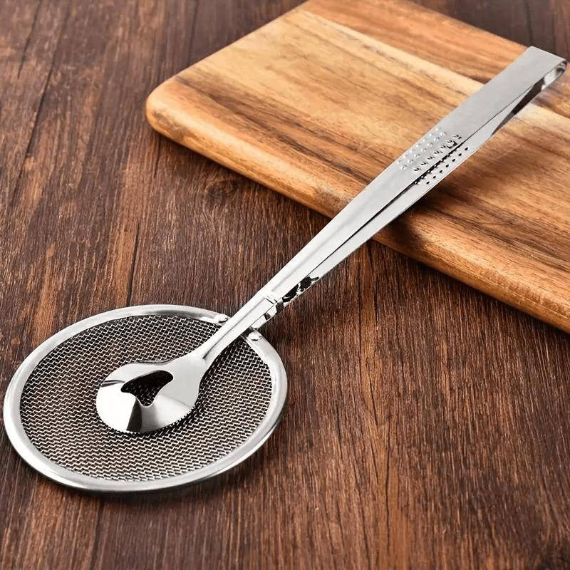 2-in-1 Stainless Steel Food Tongs and Oil Strainer