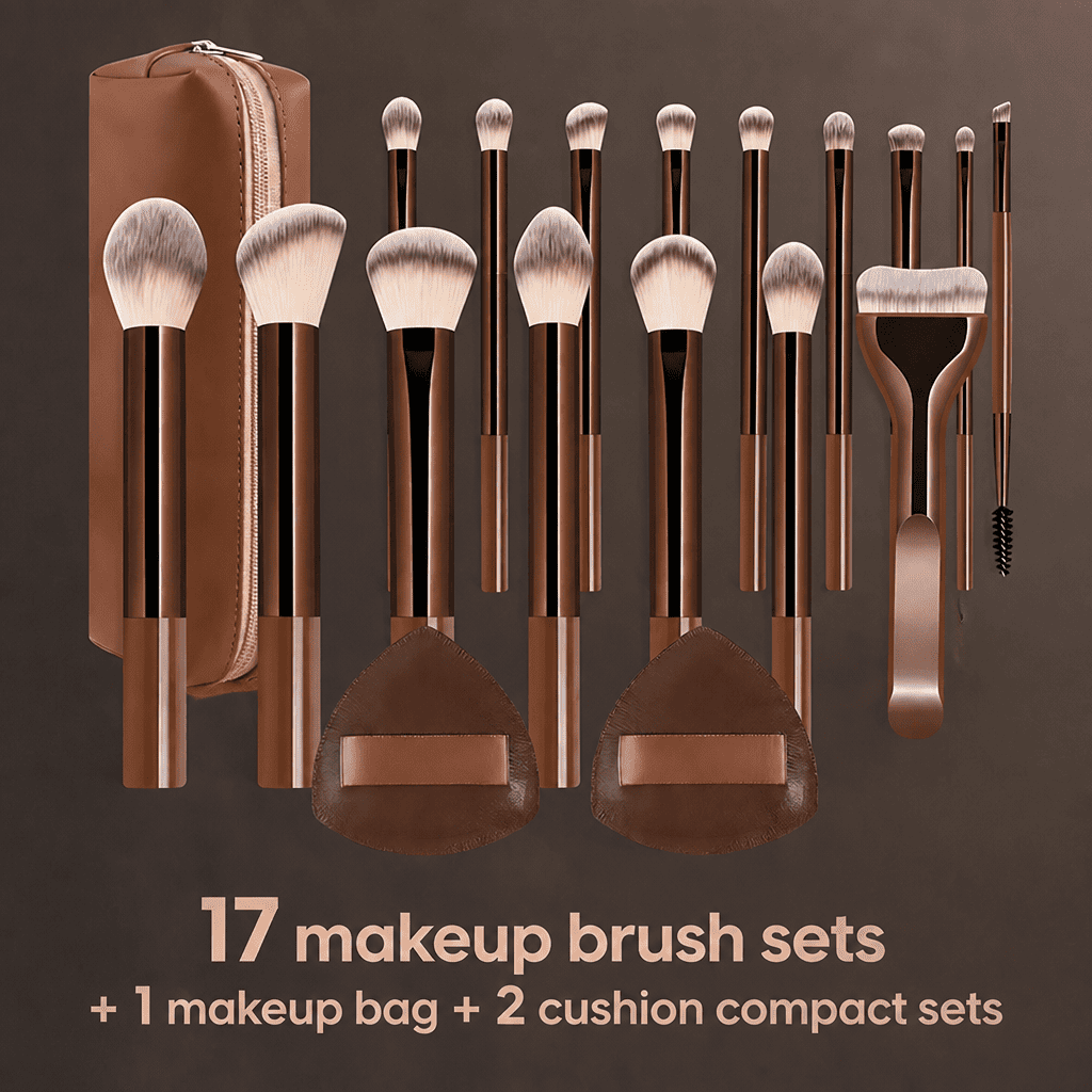 17 makeup brush sets + 1 makeup bag + 2 cushion compact sets