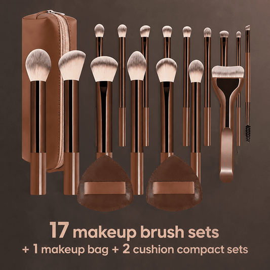 17 makeup brush sets + 1 makeup bag + 2 cushion compact sets