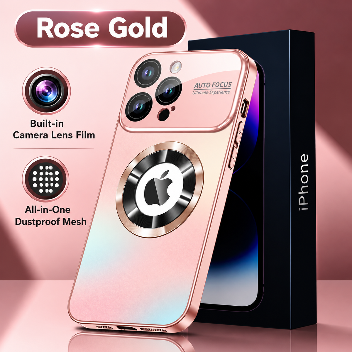 Magnetic iPhone Case with Large Camera Window, Built-in Lens Protector & Dustproof Mesh
