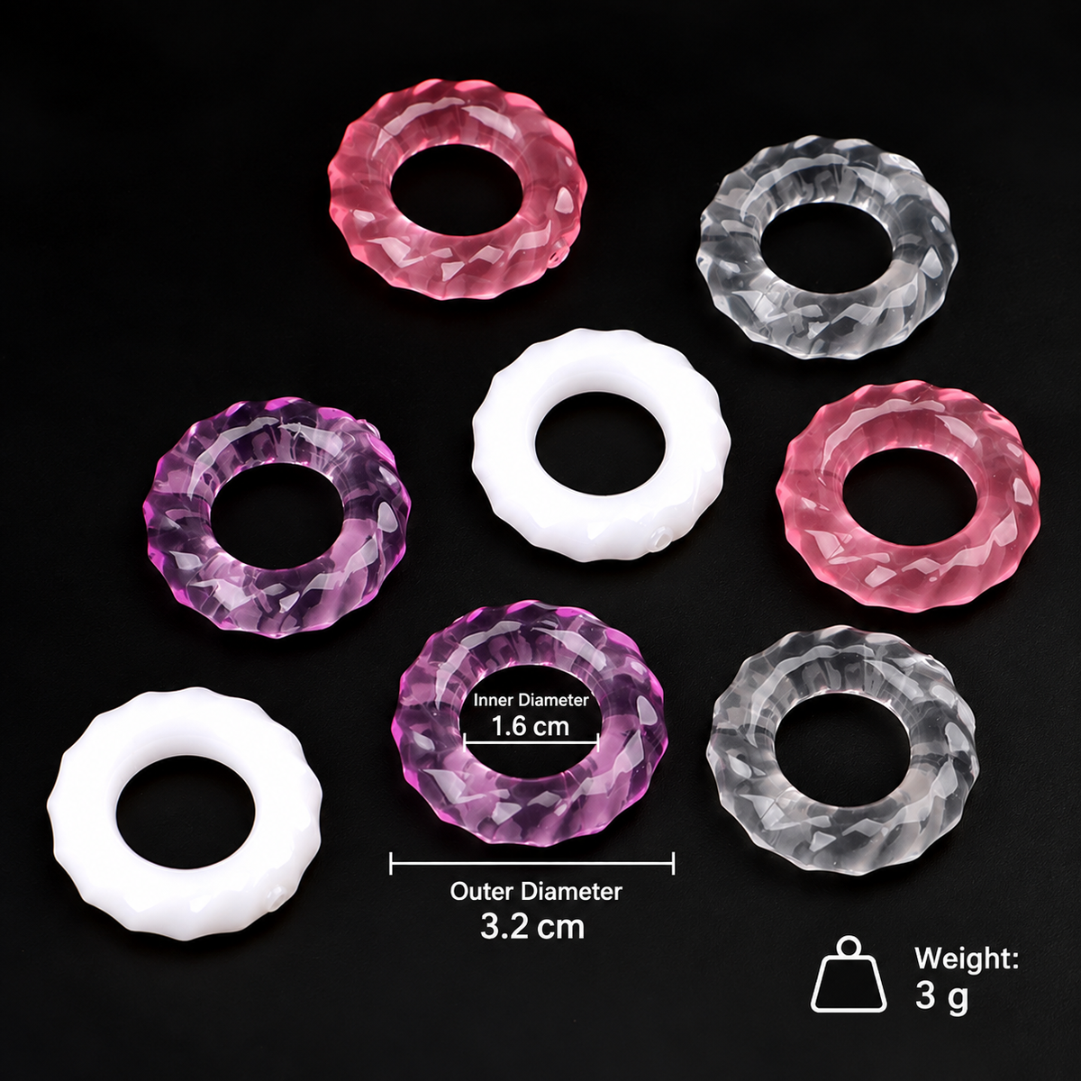 【10 Pcs】Soft & Stretchy Ribbed Rubber Ring For Men