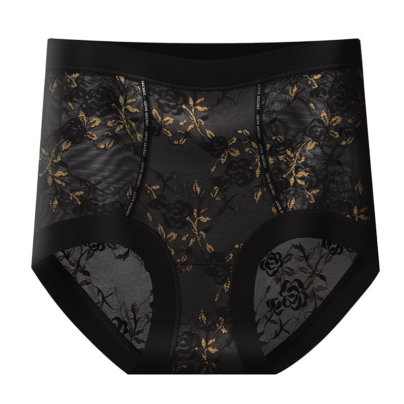 Women's 10A Antibacterial Mulberry Silk Lace High Waist Slimming Panties