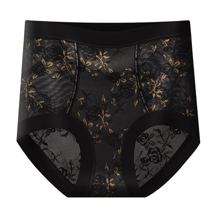 Women's 10A Antibacterial Mulberry Silk Lace High Waist Slimming Panties