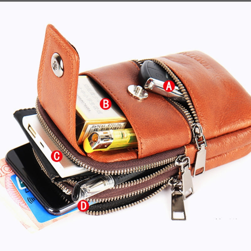 Multifunctional Genuine Leather Multi-layer Crossbody Bag/ Waist Bag