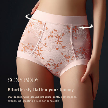Women's 10A Antibacterial Mulberry Silk Lace High Waist Slimming Panties