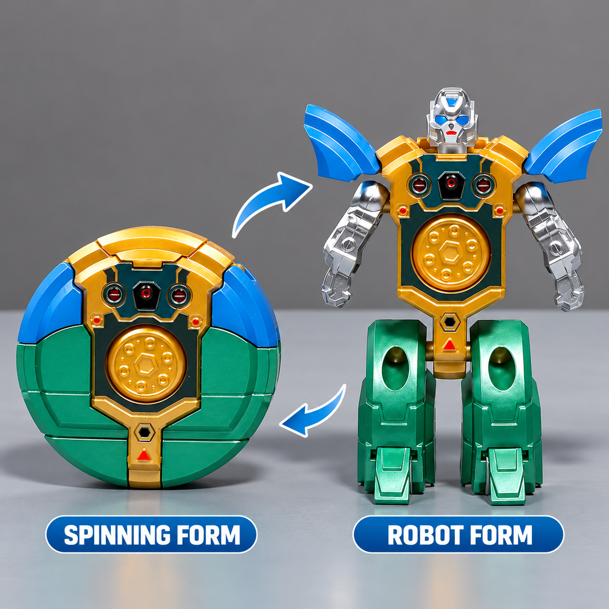 2-in-1 Transforming Robot & Fidget Spinner Toy – Rotating Stress Relief Toy for Kids