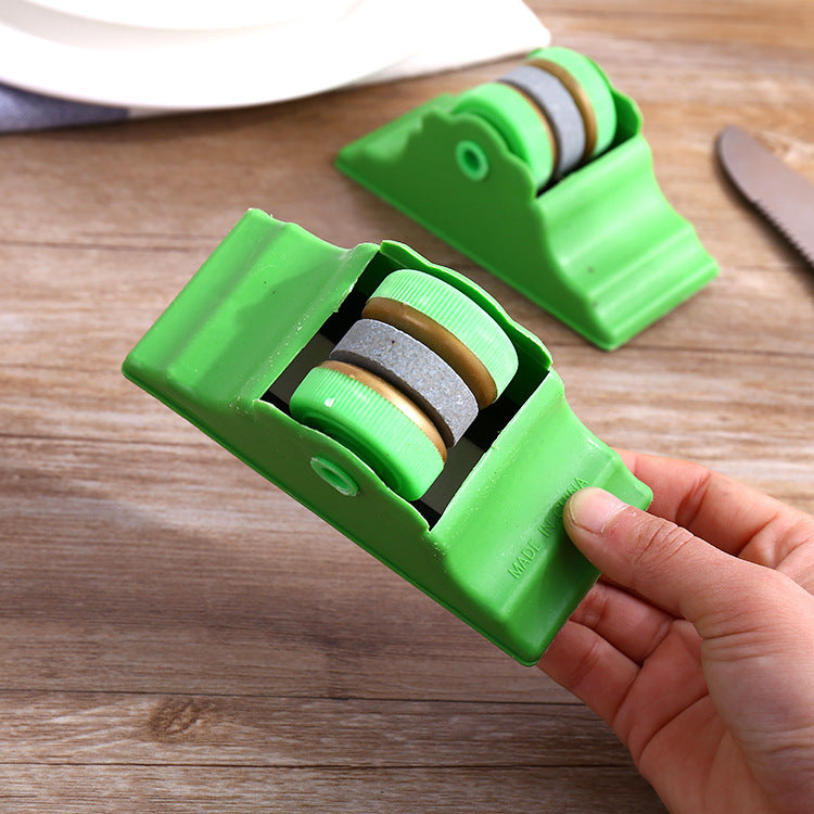 Compact Double-Wheel Knife Sharpener with Non-Slip Base