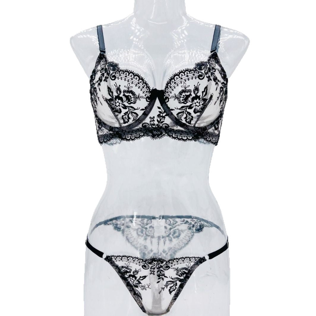 French-style lace ultra-thin sexy see-through push-up lingerie set