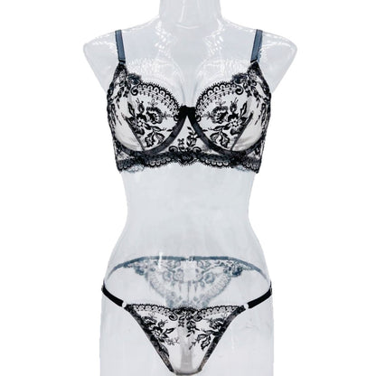 French-style lace ultra-thin sexy see-through push-up lingerie set
