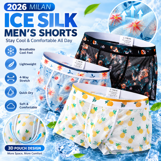 Men's Ice Silk 3D Pouch Shorts – Lightweight, Breathable & Stretchy